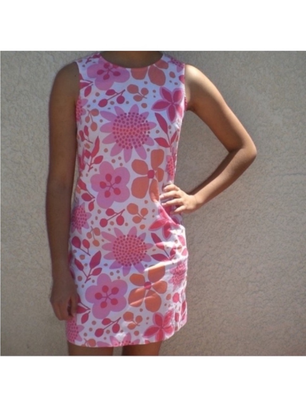 Esprit floral Cotton Sleeveless Tank mini dress Sz S Stretchy Fitted Pink White
